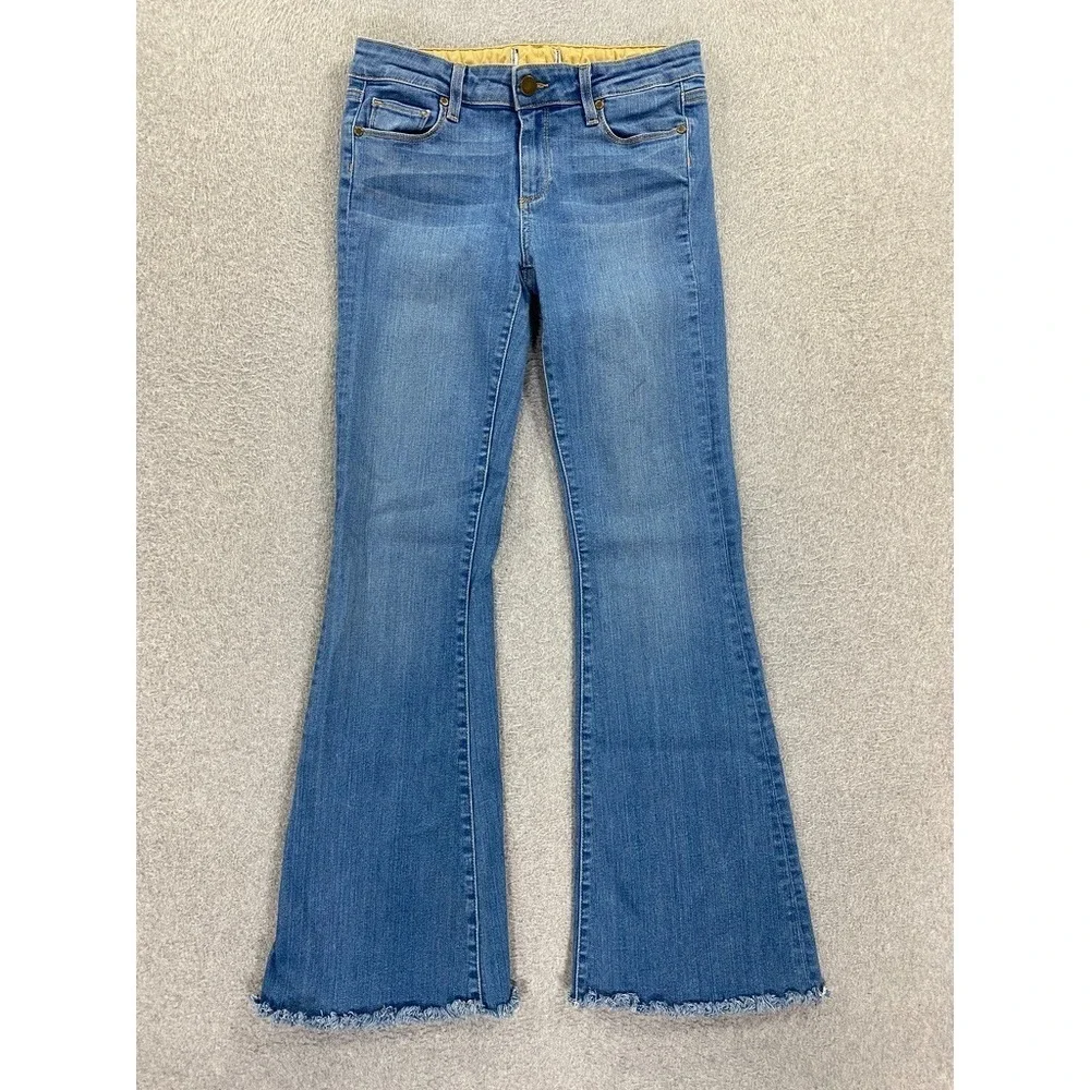 PAIGE Fiona STRETCH Bell Bottom Flare Jeans Women's 28 Light Wash Raw Hem Y2K